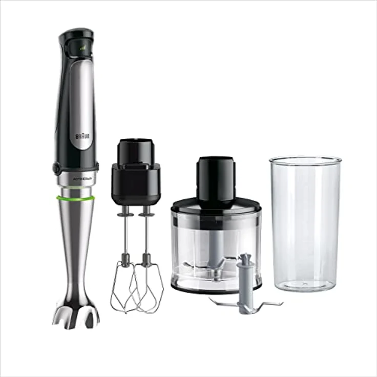 Braun MQ7035XBI Multiquick 7 Stabmixer-Set, 1000W, stufenlose Geschwindigkeitsregelung, inkl. Schneebesen, Zerkleinerer-Aufsatz, Mixbehälter, schwarz, edelstahl – Bild 2