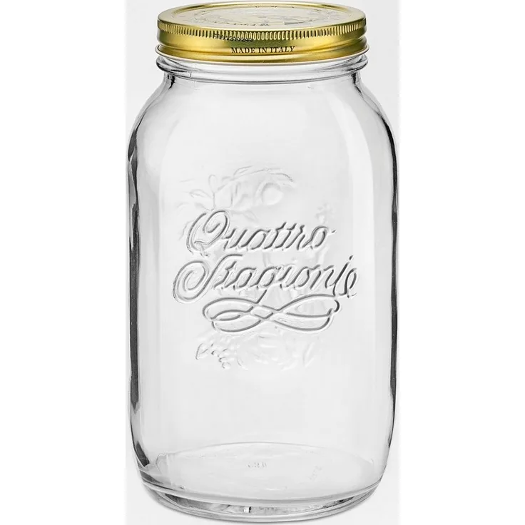 Bormioli Rocco Einmachglas Quattro Stagioni, Glas, (Set, 6-tlg., 6 Stück, 1,5l Fassungsvermögen), luftdicht verschließbar, goldene Schraubverschluss