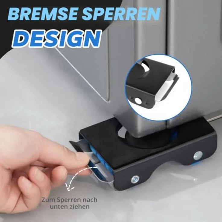 leyomgamz Waschmaschinen Untergestell mit Bremsfunktion, Universales Möbelroller Set mit Leisen Gummirollen, Erhöhtes Design gegen Feuchtigkeit, 350 kg Tragkraft, Schwarz – Bild 4