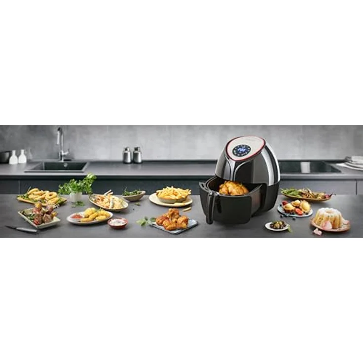 Monzana Heißluftfritteuse 6,5 Liter 1850 W mit Kuchenform Pizzapfanne Grillrost Schwarz – Bild 3