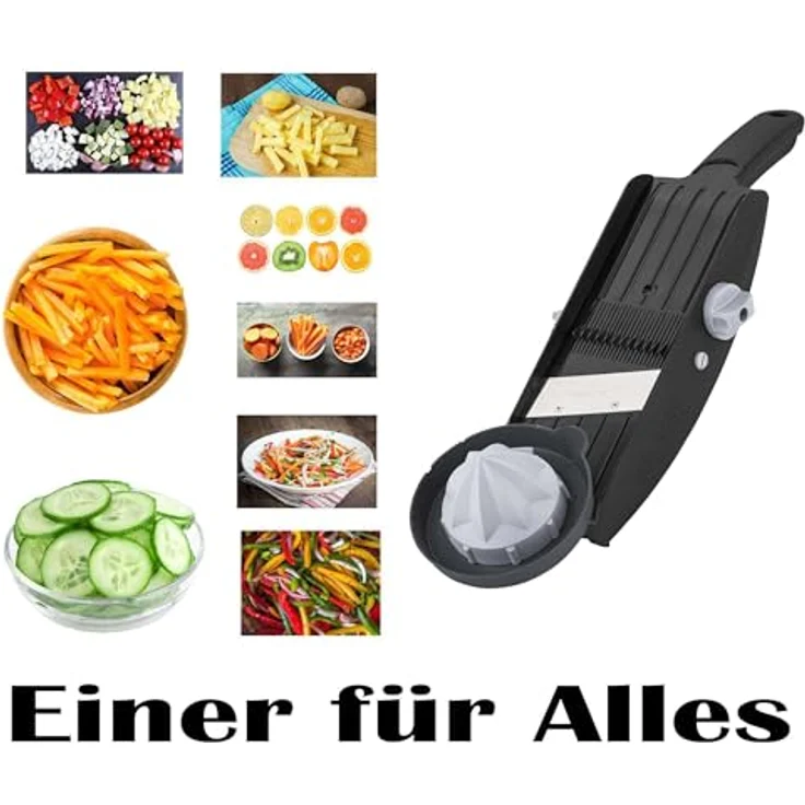 TNS TNS 3000 GEMÜSEHOBEL Multireibe, All-in-One Küchengerät für 32 verschiedene Schnitte, Schwarz-Grau – Bild 2