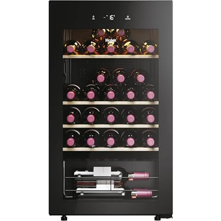 Haier HWS34GGH1 Weinklimaschrank 50 SERIE 3 / Für 34 Flaschen/WiFi & hOn-App / 1 Zone/Vibrationsarmer Kompressor/UV-undurchlässige Glastür / 4 Holzablagen/LED-Beleuchtung – Bild 1