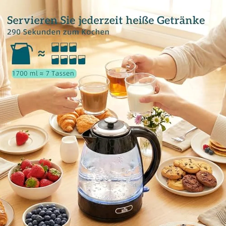 HOMCOM Wasserkocher- und Toaster-Set, 2200W Wasserkocher (1,7L) und 4-Scheiben-Toaster mit 7 Bräunungsstufen, Schwarz mit Silber – Bild 3