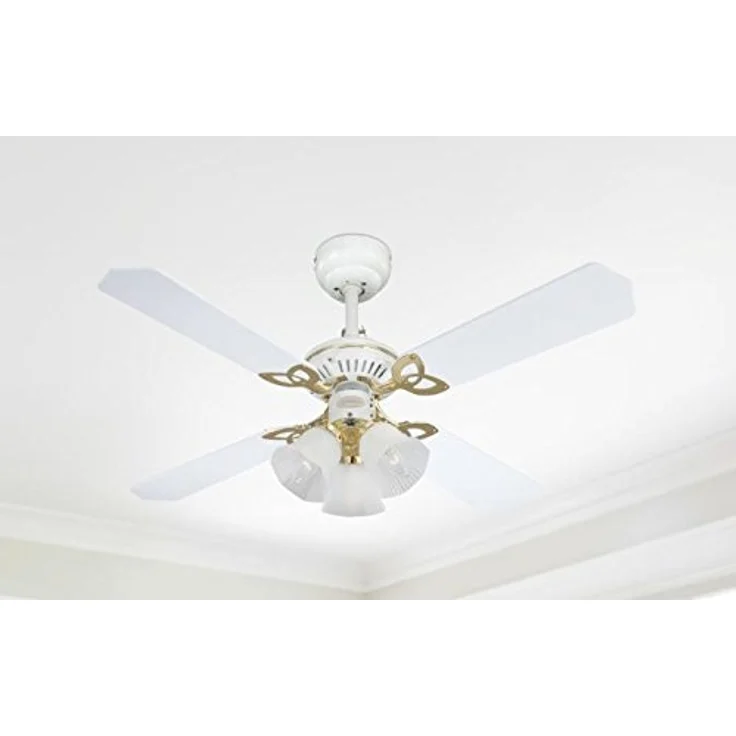 Westinghouse Lighting Westinghouse Princess Trio 7832440 Deckenventilator mit Beleuchtung, A++ to E, Metall, 60 W, E14, weiß mit poliertem messing, 105 x 105 x 43 cm – Bild 5