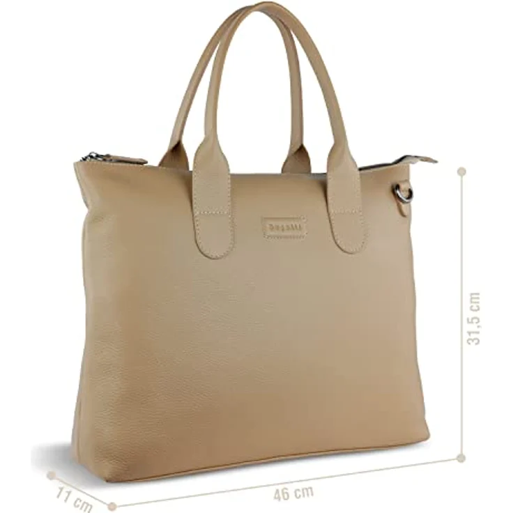 Bugatti Elsa Shopper, hochwertige Tote Bag aus genarbtem Rindleder, Farbe Nude, 38 x 13.5 x 29 cm, inkl. Schultergurt – Bild 2