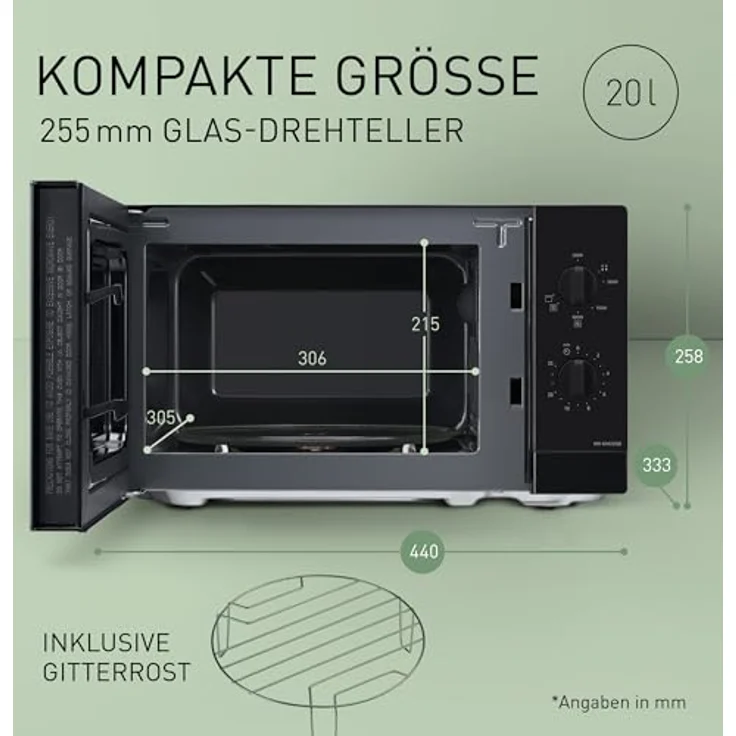 Panasonic NN-GM22QBEPG 20L Grill-Mikrowelle mit 800 W Mikrowellenleistung, 1000 W Grill, Quick 30 Funktion, Timer, Schwarz – Bild 3