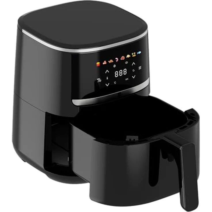aeco COMPACT AirFryer 4,3 Liter, Heißluftfritteuse mit digitalem Touch-Display, 1500 Watt, 80°-200° einstellbar, 8 Programme, inkl. Rezeptheft, platzsparendes Design – Bild 4
