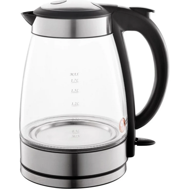 B&S Wasserkocher Glas 1,7 L, 2200W, LED-beleuchtet, 360° Drehbasis, für Links- und Rechtshänder, automatische Abschaltung