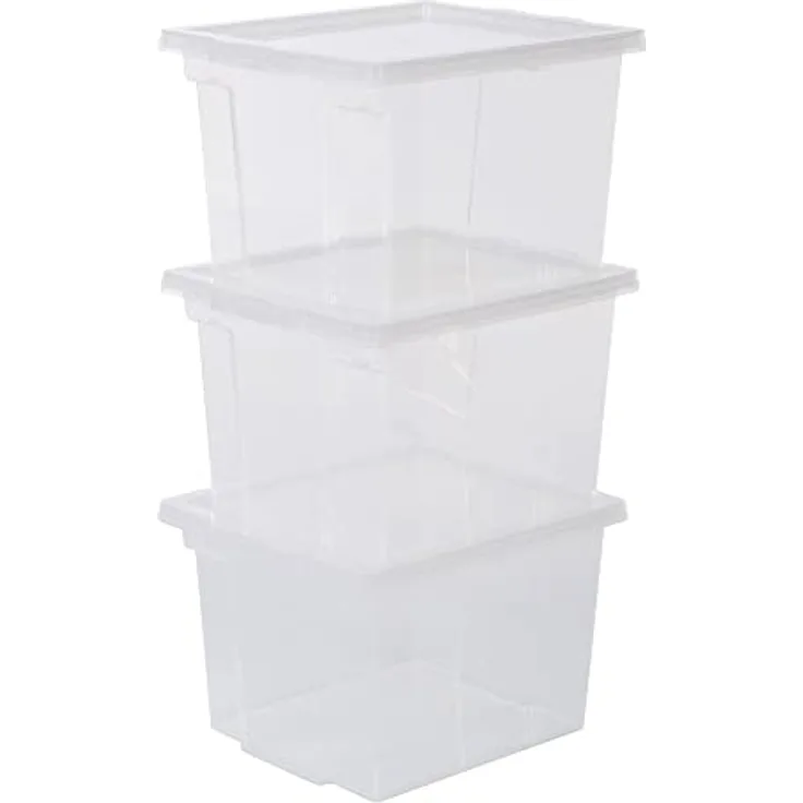 Iris Ohyama, 3er-Set, Aufbewahrungsboxen, 10 L, mit Deckel, stapelbar, Garage, Schlafzimmer, Wohnzimmer - Useful Storage Box USB-S - Transparent