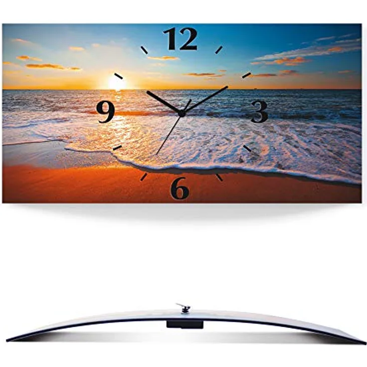 ARTLAND Wanduhr ohne Tickgeräusche Alu Funkuhr 50x25 cm Rechteckig Lautlos Strand Meer Sonnenuntergang Urlaub Sonne Maritim S7LE