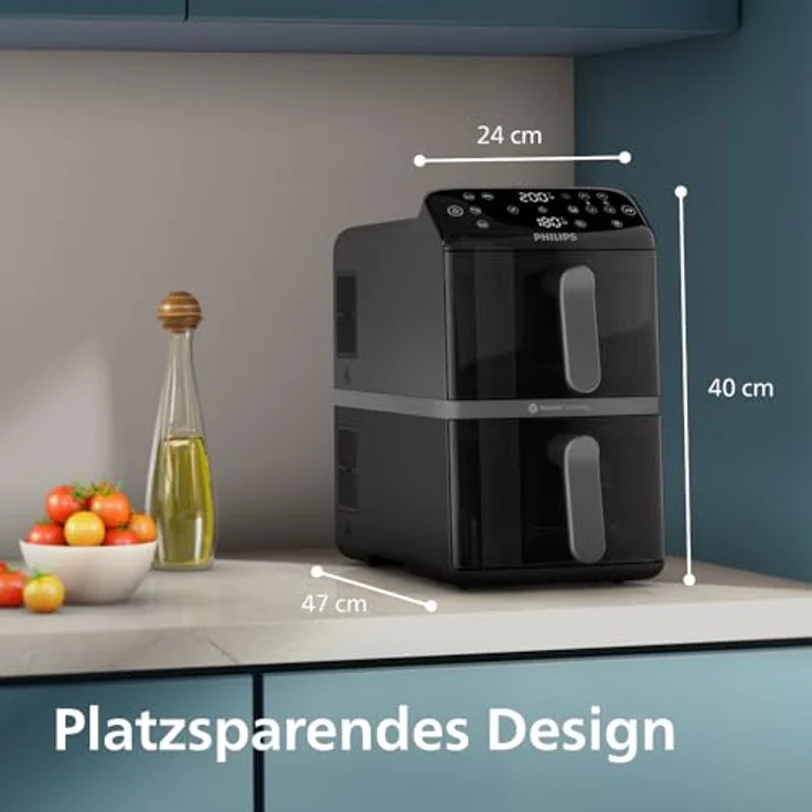 Philips Heißluftfritteuse NA462/70 4000 Series, 10L Dual Basket mit RapidAir Technologie, 2750 W, Schwarz/Dunkelgrau, kupfer Griff – Bild 4
