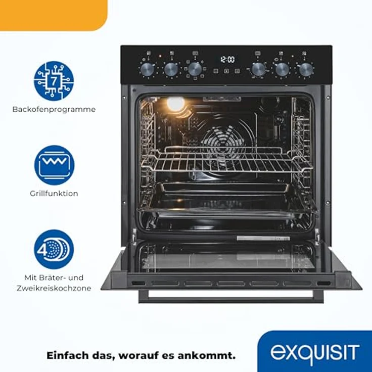 Exquisit Einbauherdset EHE 157-2 URBZ-Set inox, 58 l Garraumvolumen, 7 Backofenprogramme, Restwärmeanzeige, Energieklasse A – Bild 3