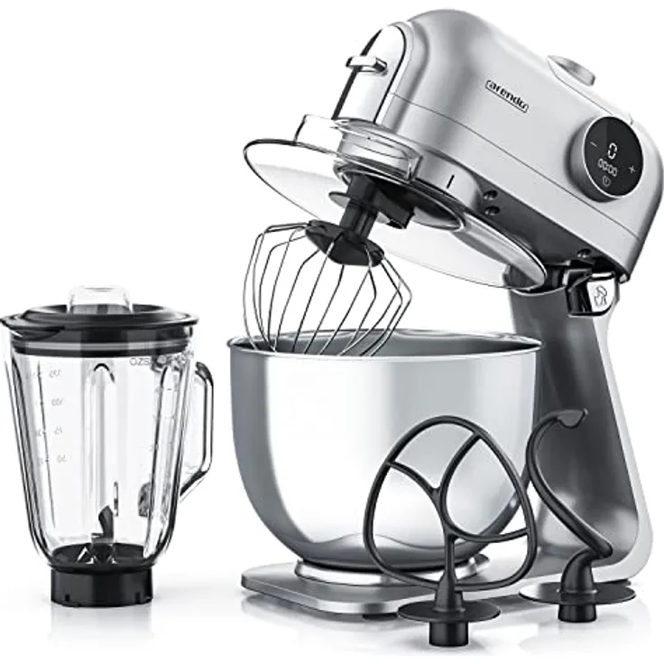 Arendo - Universal Küchenmaschine Knetmaschine inkl. Standmixer - 1200 W - digital - Rührmaschine - 5l Edelstahlschüssel - 3 Rührwerkzeuge Plus Mixeraufsatz - 7 Leistungsstufen – Planeten-Rührsystem