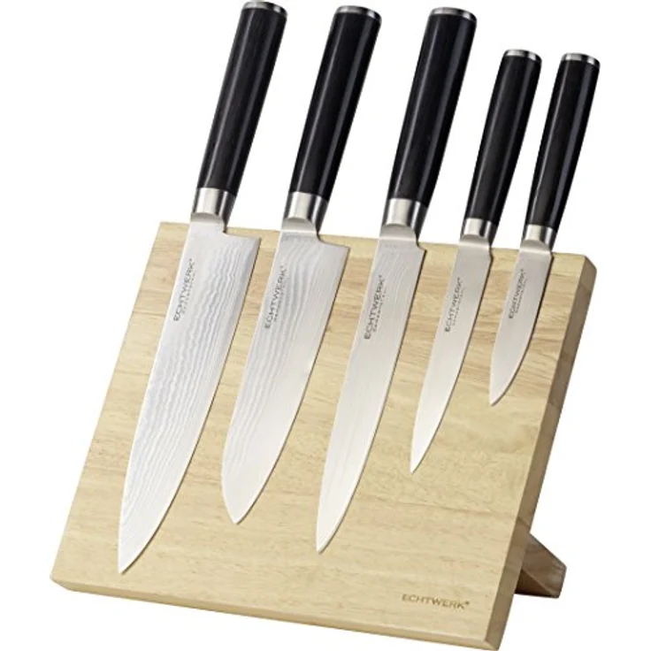 ECHTWERK Magnet-Messerblock (6tlg), Damaszener Messer-Set mit ergonomischem Pakka-Holzgriff, Holzblock 22 cm hoch – Bild 1