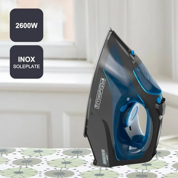 Black+Decker BXIR2605E Dampfbügeleisen, 2600W, 170g/min Dampfstoß, Edelstahlsohle, Anti-Kalk-System, Entfernung von Viren und Bakterien – Bild 2