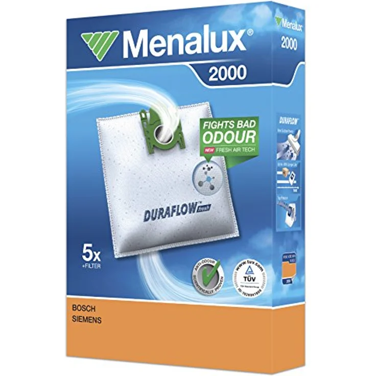 Menalux 900196146, 5 Staubsaugerbeutel + 1 GRATIS Zuschnittfilter (20x25 cm), Staubsauger-Zubehör – Bild 1
