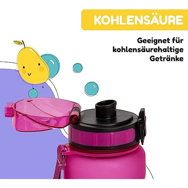 schmatzfatz Kinder Trinkflasche 800ml, Sport für Schule Kindergarten, 1-Klick Verschluss, Geschmacksneutrale Wasserflasche, Auslaufsicher mit Fruchteinsatz, BPA-Frei – Bild 4