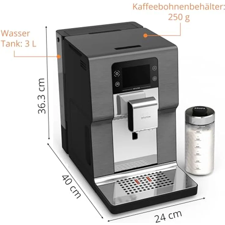 Krups EA879E, Kaffeevollautomat mit integriertem Mahlwerk, 2,5 l Wassertank, TFT-Display, metallisch, Silber, Schwarz – Bild 7