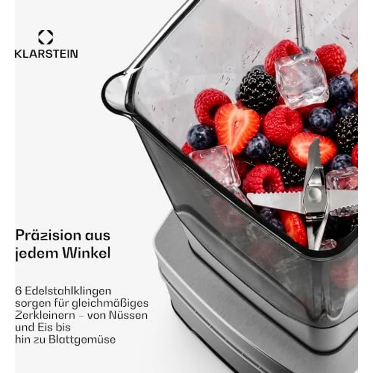 Klarstein Kraftpaket Pro Hochleistungsmixer – 2000 W, 30.000 U/min, 2-Liter-Behälter, 6 Edelstahlklingen, Silberfarben – Bild 5