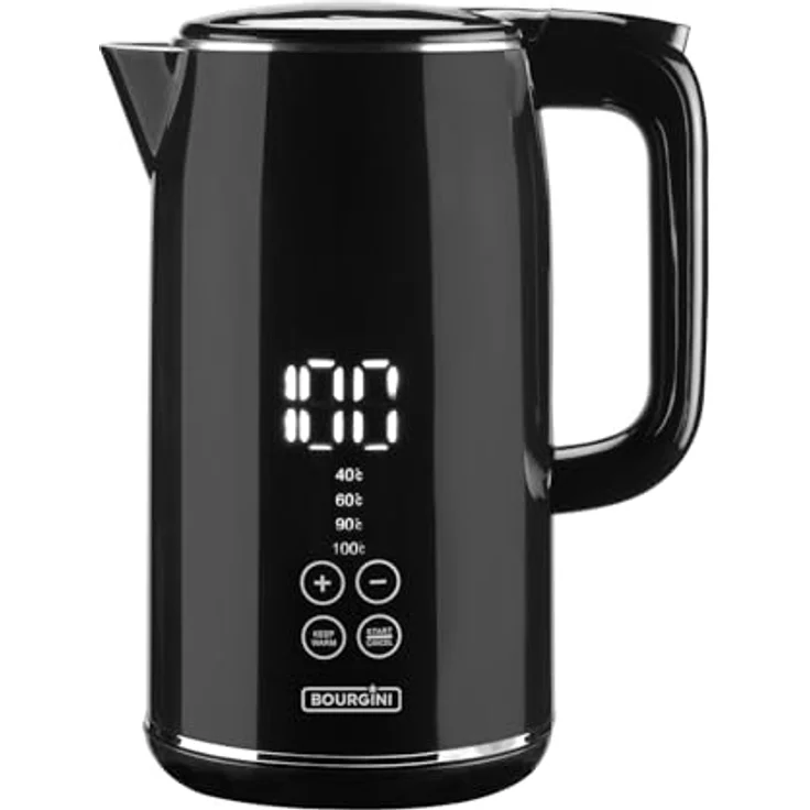 Bourgini Cool Touch Digitaler Wasserkocher, 1.7 l mit Warmhaltefunktion und digitalem Bildschirm, Schwarz – Bild 1