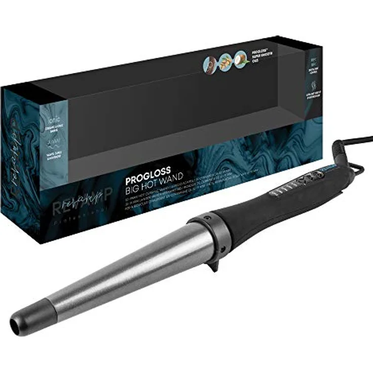 Revamp Progloss Big Wand - Beheizter Lockenstab mit Ionen-Technologie für lose Locken und Wellen, 32-19mm konischer Keramikzylinder, mit Standfuß, hitzebeständigem Handschuh und Abschaltautomatik