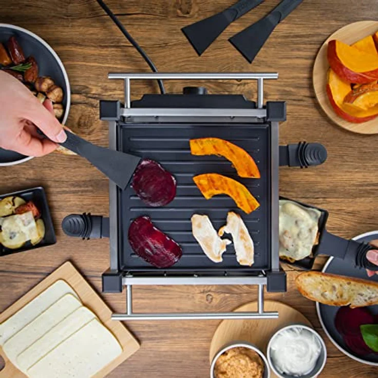 Küchenprofi Raclette TASTE4 , Raclette 4 Personen, Antihaftbeschichtete Grillplatte beidseitig verwendbar, je 4 Raclette Pfännchen & Raclette Schaber, Raclette Grill mit seitlichen Griffen – Bild 2
