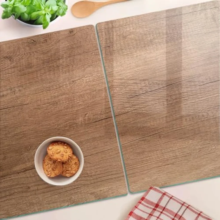 Tulup Schneidbrett Glas 2er Set 40x52 cm, Hitzebeständig, Gehärtetes Glas, Antibakteriell, Rutschfest mit Silikonfüßen, Plastikfrei, Lebensmittelecht, Dekorativ für die Küche – Bild 4