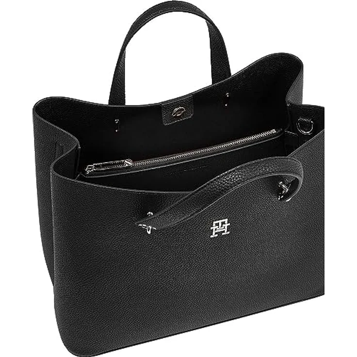 Tommy Hilfiger Emblem Shopper Tasche, 38 cm, schwarz, 100% Polyurethan, 38 x 22 x 27 cm – Bild 3