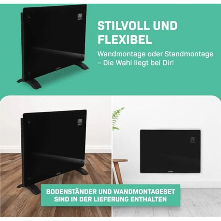 VONROC Elektroheizung, Konvektor-Heizung - elektrische Heizung bis 18m2 - Wand-/Bodenmontage - 2 Stufen 750W & 1500W, Manuelle/App Steuerung - schwarz – Bild 5
