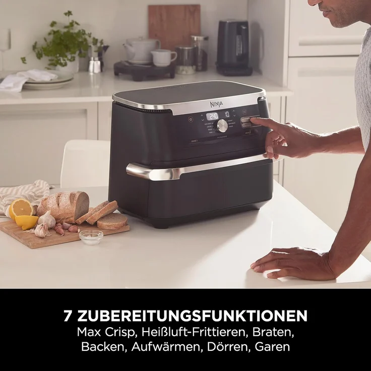 Ninja Foodi FlexDrawer Heißluftfritteuse, Dual Zone, verwandelt sich in MegaZone, 10,4 L, 7-in-1, Dual Zone, mit wenig bis gar kein Öl, antihaftbeschichtete, spülmaschinenfeste Teile, Schwarz AF500EU – Bild 6
