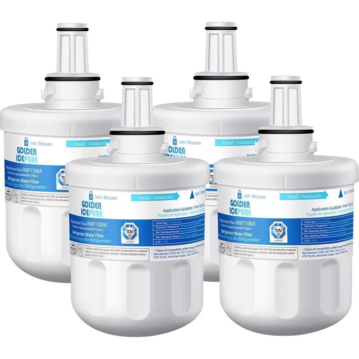 GOLDEN ICEPURE Kühlschrank-Wasserfilter Ersatzpatronen 4er Set, kompatibel mit Samsung Aqua Pure Plus DA29-00003F/G/A/B, effektive Mehrschicht-Filtertechnologie, lebensmitteltauglich, reduziert Kalk und Verunreinigungen