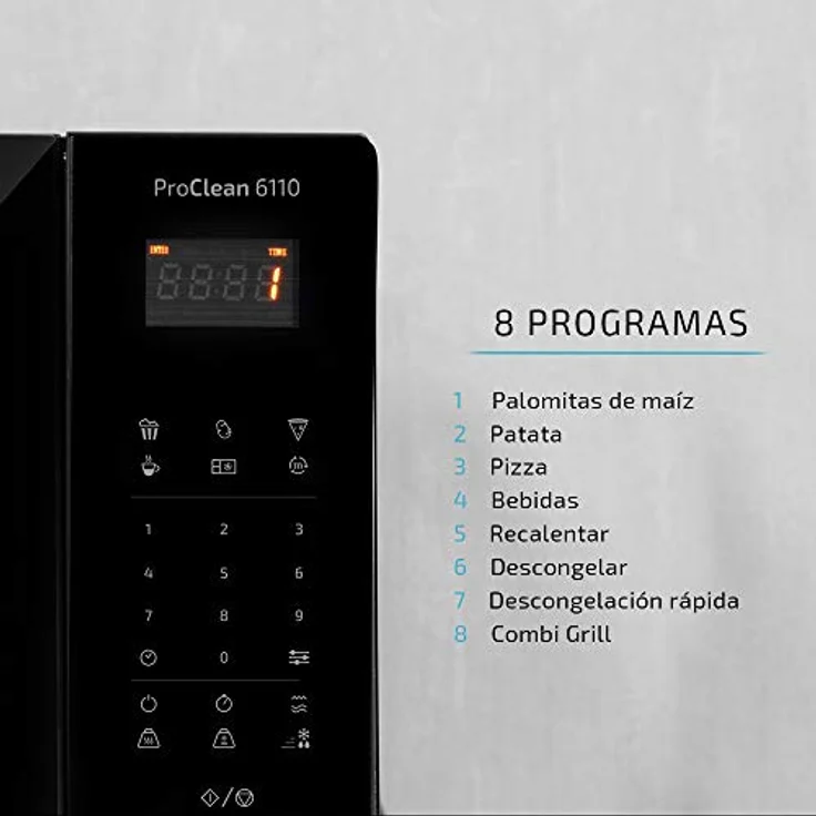 Cecotec 1537 Mikrowelle mit Grill, Standgerät, 23 Liter Garraum, 800 Watt, silber, schwarz – Bild 7