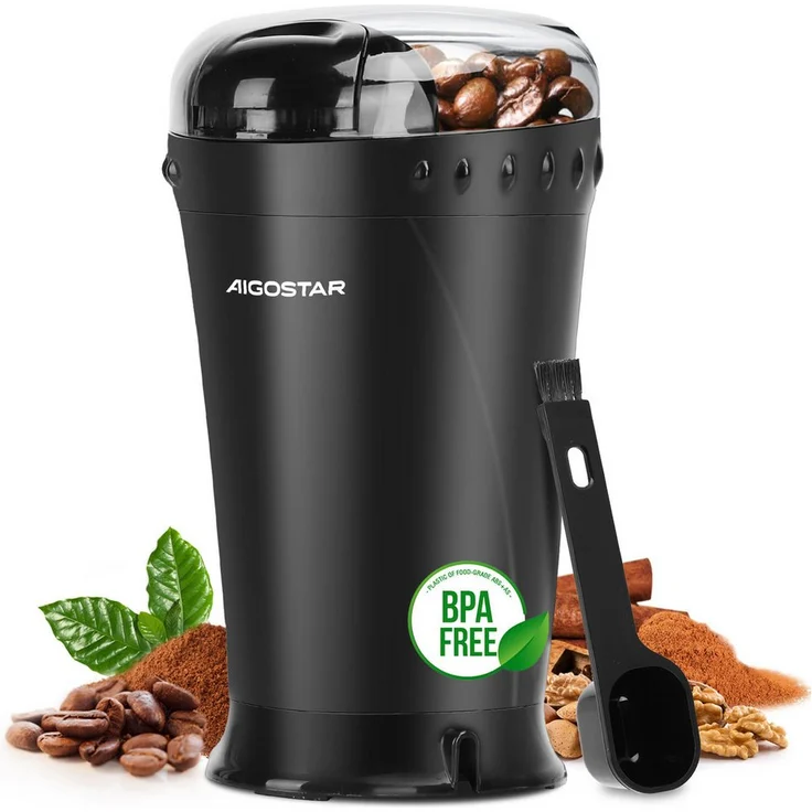 Aigostar Kaffeemühle Elektrisch, 200 W Edelstahl Propellermühle mit 60 g Bohnenbehälter, individuell wählbarer Mahlgrad