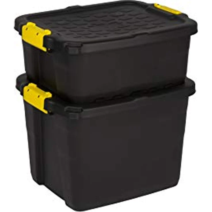 Kreher abschließbare Aufbewahrungsboxen mit Deckel, TOUGH-Serie, bruchsichere Transportboxen aus Kunstststoff, Schwarz, verschiedene Größen (42 Liter) – Bild 2