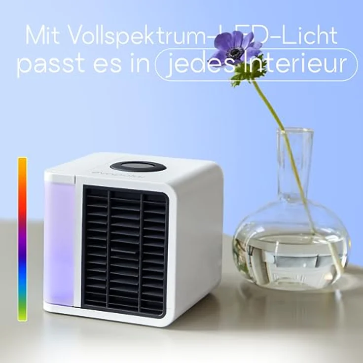 Evapolar evaLIGHT Plus Luftkühler & Luftbefeuchter - Tragbarer Kühl-Ventilator mit Vollspektrum-LED-Hintergrundbeleuchtung - Flüsterleise, einfach zu bedienen, stilvoll, effizient – Weiß – Bild 3