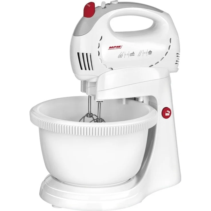 MPM 5826974 mmr 17 MMR-17Z Handmixer 500 W mit Edelstahl-Topf, 1 Liter, Weiß, Handmixer, Weiss