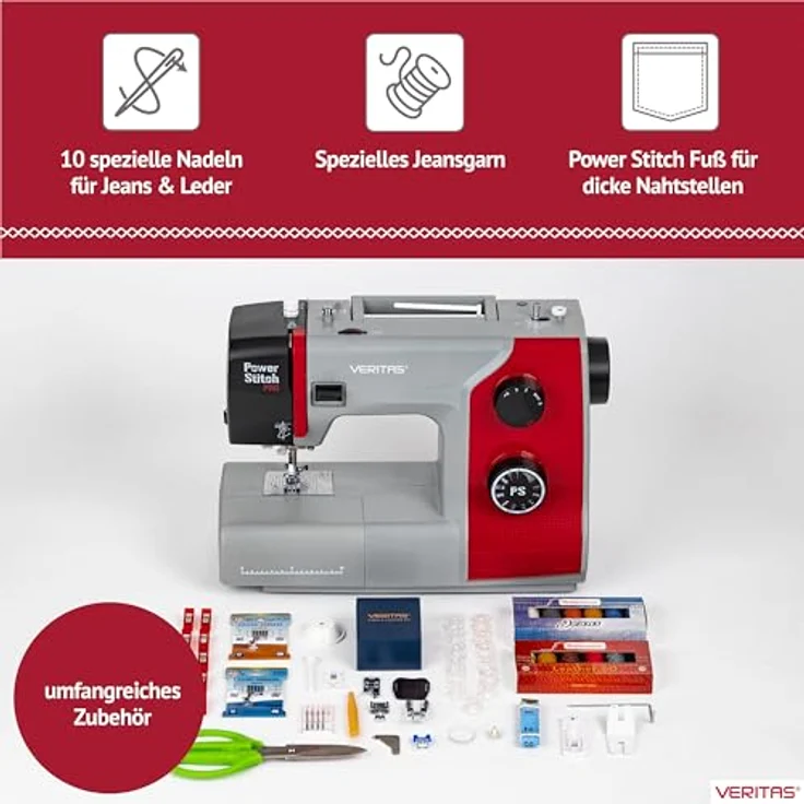 Veritas Nähmaschine VERITAS Power Stitch Pro Mechanische Nähmaschine, 17 Stichprogramme, kraftvoller 90 Watt Motor, für Leder & Jeans – Bild 6