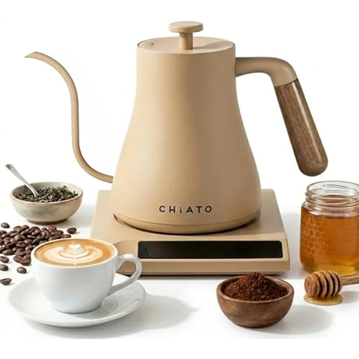 CHiATO flowPLAY Wasserkocher, 360° drehbar mit präzisem Schwanenhals-Ausguss und Touch-Display, 0,6 Liter, Temperatur einstellbar von 40 bis 100 °C, Schwarz – Bild 1