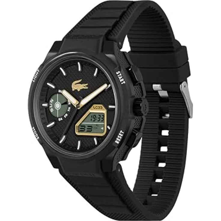 Lacoste LC33 Analoge-Digitale Multifunktions-Quarzuhr für Herren, 45mm Schwarzes TR90 Gehäuse, Schwarzes Silikonarmband mit Textur, 10 ATM wasserdicht – Bild 3