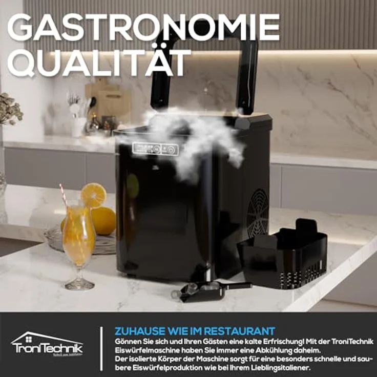 TroniTechnik® Eiswürfelmaschine Eiswürfelbereiter, Ice Maker, 12kg/24h, 2,2 Liter Wassertank, 2 Größen, Selbstreinigung, schwarz, einfache Bedienung – Bild 3