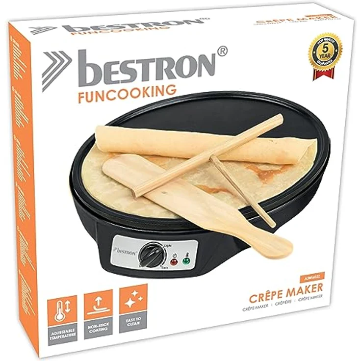 Bestron Crêpes Maker im Retro Design, für Crepes mit Ø 30 cm, inkl. Teigverteiler & Crêpes-Wender, mit Antihaftbeschichtung, 1000 Watt, Farbe: Schwarz – Bild 4