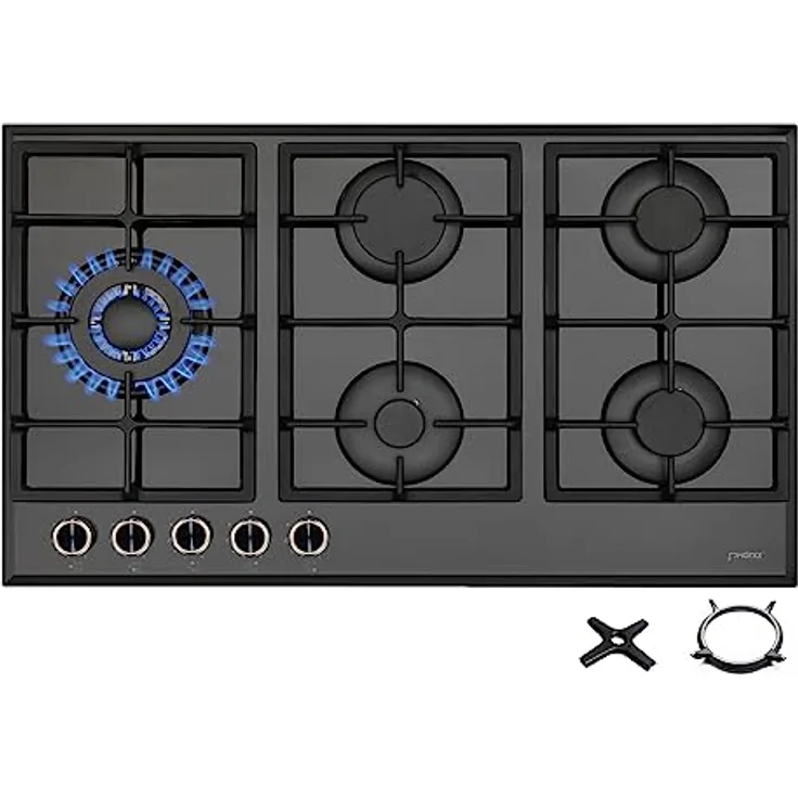 Phönix PG-901LT Einbau Gaskochfeld Glas Kochfeld Gaskocher 5 Kochplatten autark (freistehend- / Einbau- Gaskochfeld) inkl. WOK-Aufsatz + Gasherdkreuz - Preisvergleich