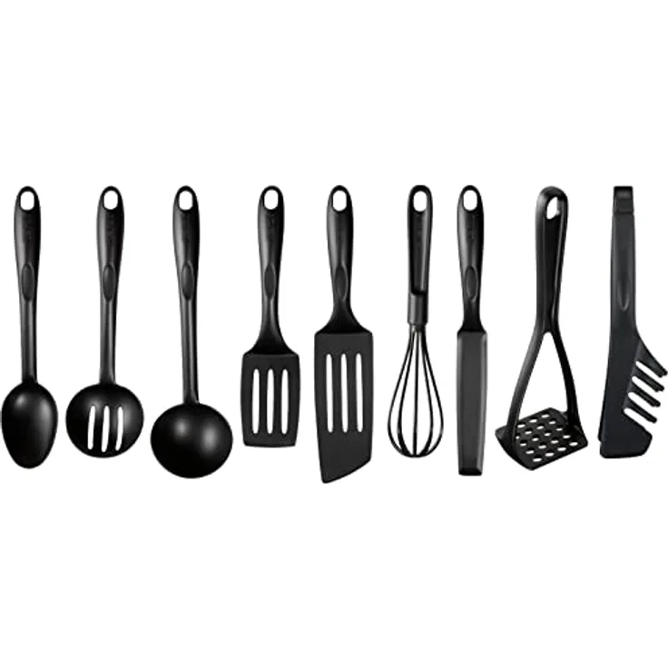 Tefal BIENVENUE K001S925 Set 9 Zubehörteile Schwarz Spatel Stück Kunststoff - Vielseitiges 9-teiliges Set aus hitzebeständigem Nylon geeignet für die Küche