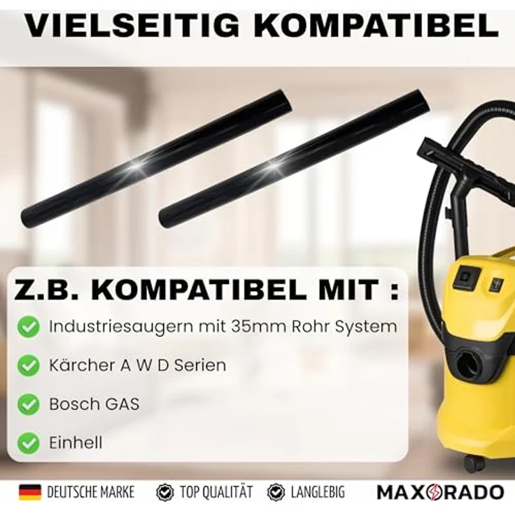 Maxorado Staubsaugerrohr 35mm, 2x Verlängerungsrohr aus Kunststoff für Lidl Parkside und Masko Nass- und Trockensauger, Ø 35mm, 1m Gesamtlänge – Bild 3