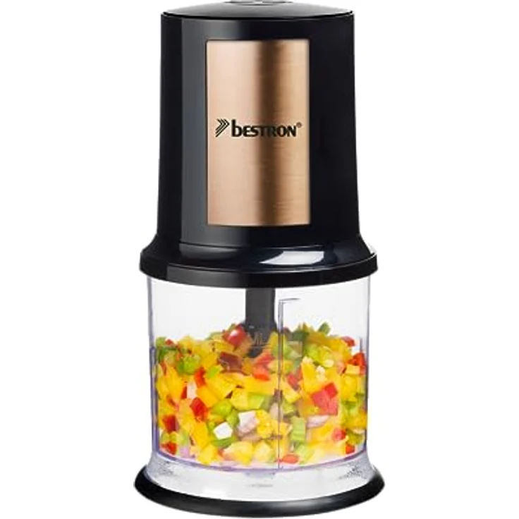 Bestron elektrischer Multi-Zerkleinerer, Universalzerkleinerer mit zwei Schneidemessern & 500ml Kapazität, große Pulstaste, 400 Watt, Farbe: Kupfer – Bild 1