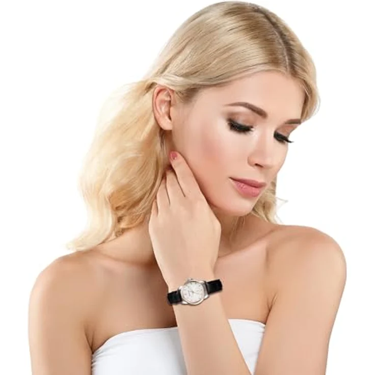 JewelryWe Damen Armbanduhr, Analog Quarz, Klassische Business Casual Uhr mit Lederarmband, Schwarz, 9,3 Zoll Gesamtlänge, 1,26 Zoll Durchmesser – Bild 2
