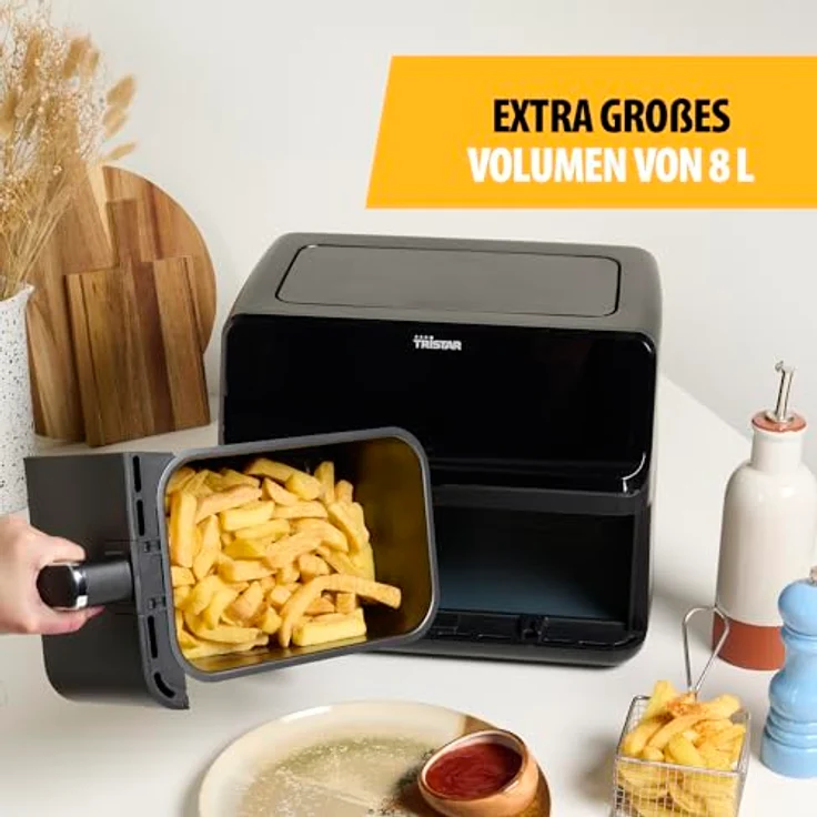 Tristar FR-9026 Doppelkorb-Heißluftfritteuse, 8 Liter, 2700 Watt, schwarz – Bild 4