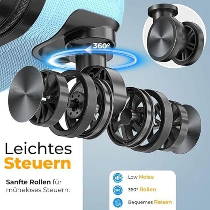 KESSER® Reisekoffer 55L ABS Hartschalenkoffer mit Zahlenschloss, Kofferwaage, Reisebrieftasche, 360° Rollen und Teleskopstange, Schwarz – Bild 4