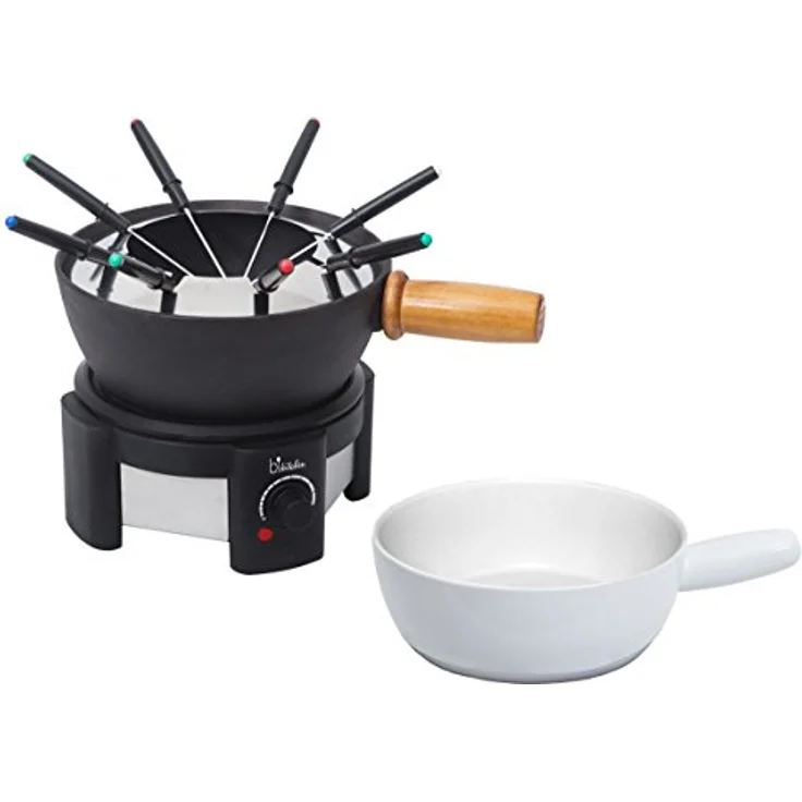 BiKitchen Fondue 200, 1500W Fondue-Set mit 8 Fonduegabeln, kabelgebunden, Kontrollleuchte, stufenloser Temperaturregler, Gusseisen- und Keramiktopf – Bild 3