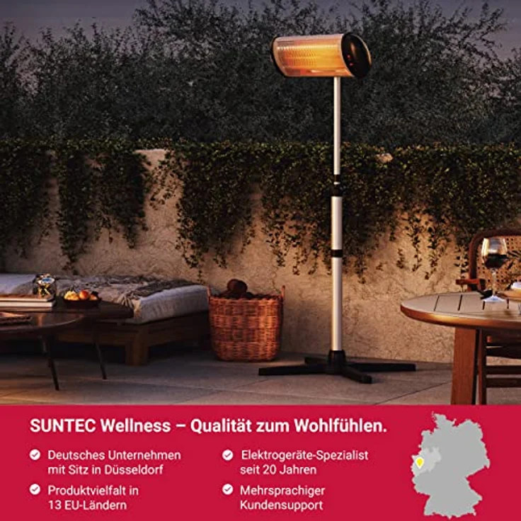SUNTEC Infrarot-Heizstrahler mit Fernbedienung | Heat Carbon Wärmestrahler für Terrasse | Outdoor Terrassenheizer für Balkon, Garten Infrarotstrahler Strahlwasser-Schutz (Heat Ray 3000 Carbon) – Bild 3